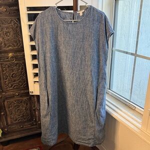 EILEEN FISHER Washed Organic-Linen Délavé Blue Dress